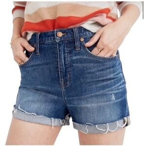 New Madewell Women's High Rise Denim Shorts Raw Hem Cuffed size 18 W